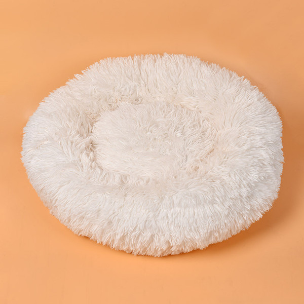 Color: White, Size: 70x26cm - Plush round sleeping cat mat