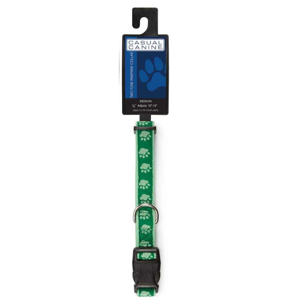 Casual Canine Two-Tone Pawprint Collars 10-16 in Green