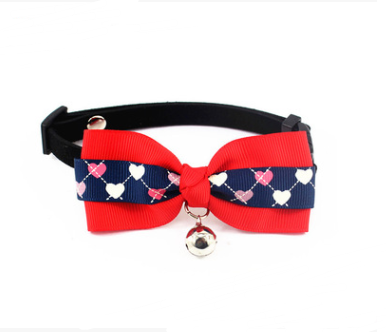 Color: Red double heart shape, Size: XS - Adjustable Dog Cat Pet Cute Bow Tie With Bell Puppy Kitte