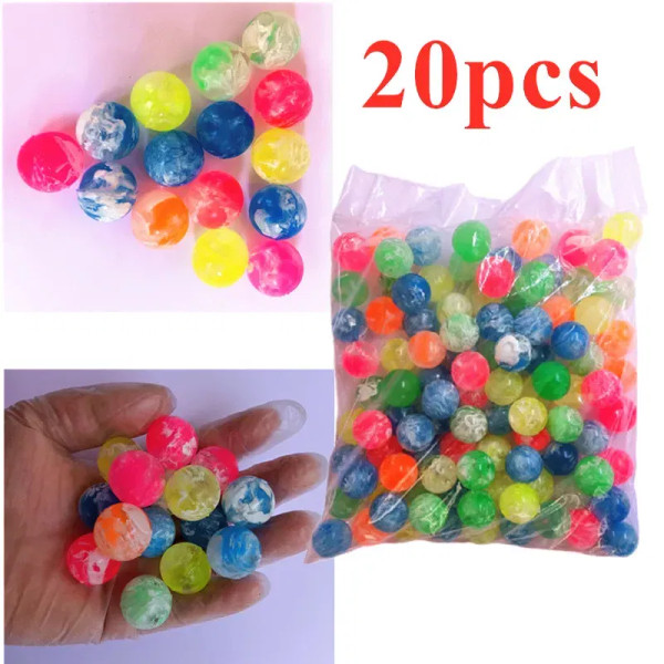 Color: WHITE - 20Pcs/lot Rubber 19mm Cloud Bouncy Balls Funny Toy Jumping Balls Mini Neon Swirl Bou