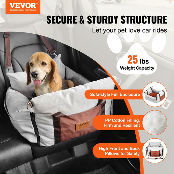 Dog Car Seat, Waterproof Dog Booster Seat for Car with Side Handles and A Storage Pocket, Clip-On S