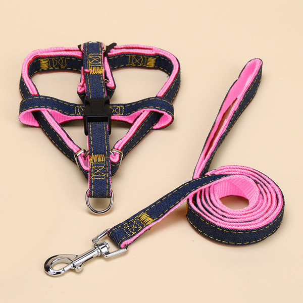 Color: Pink, Style: 2pcs-XL, Size:  - Pet Cowboy Traction Collar Dog Chain Set