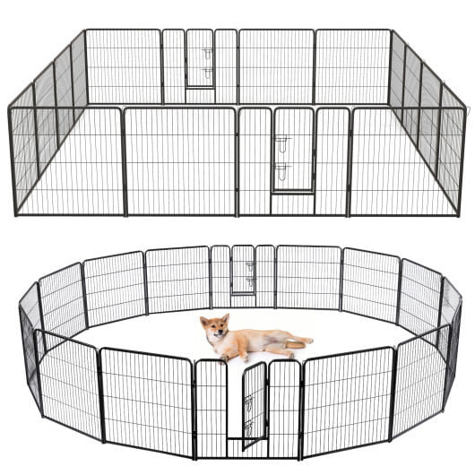 16 Panel 24/32/40 Inches Height Dog Playpen with Lock and Large Door-32 inches - Size: 32 inches
