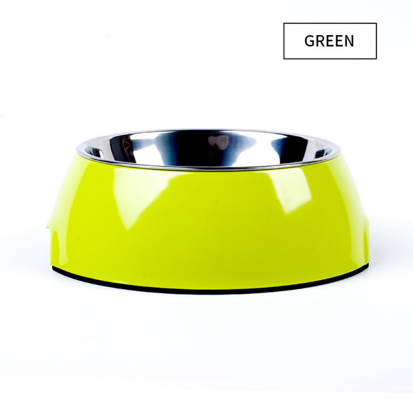 Color: Green, Size: M - Food grade stainless steel pet dog bowl