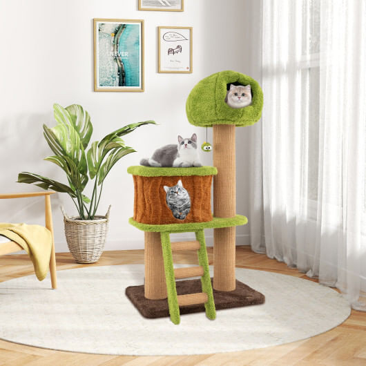 Cute Cat Tree for Indoor Cats with Mushroom-shaped Nest Condo and Climbing Ladder-Green - Color: Gr