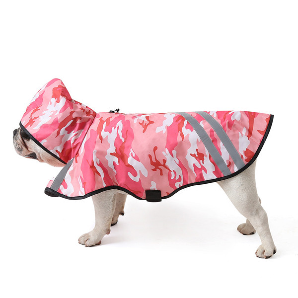 Color: Camouflage powder, Size: XXL - Pet outdoor reflective raincoat