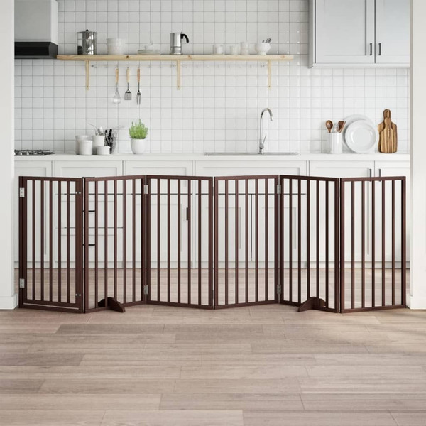 Dog Gate Set of 6 Brown Poplar Wood 118.1 in total length