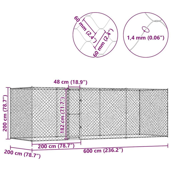  Dog Cage Silver 236.22 x 78.74 x 78.74 in Galvanised Steel