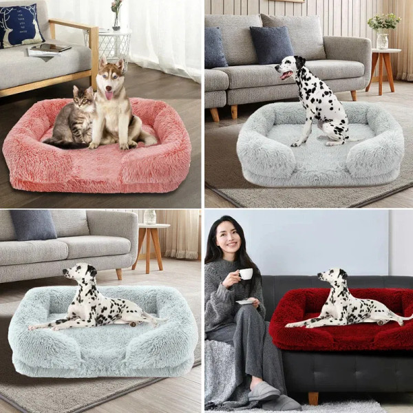 Color: Blue, Size: L - New Large Dog Bed Dog Plush Pet Bed Winter Thickened Pad Dog Sleeping Bed So