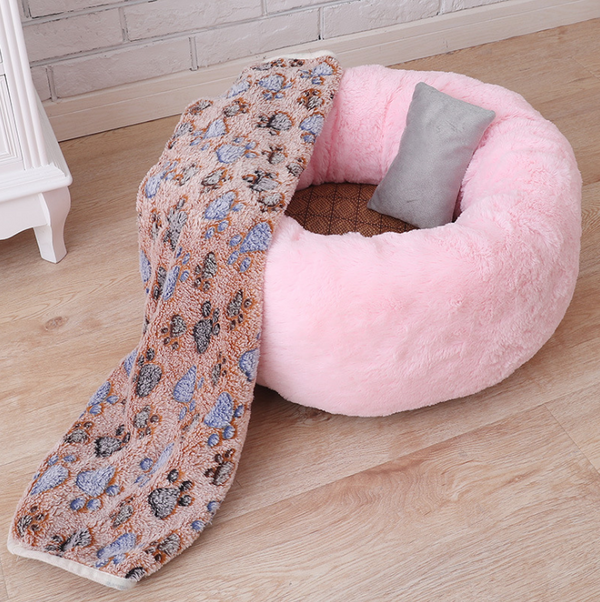 Color: Pink Plush 4pc suit, format: S - Pet Bed & Blanket