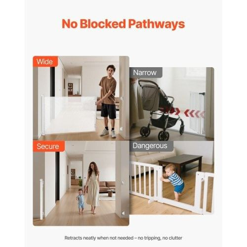 Retractable Baby Gate, Extends to 57 inch Wide, 38.5 inch Tall, with Security Lock, Easy to Use, Wa
