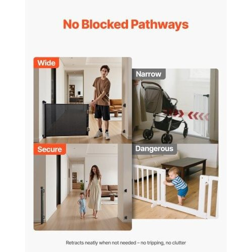  Retractable Baby Gate, Extends to 56.3 inch Wide, 31.3 inch Tall, with Security Lock, Easy to Use,