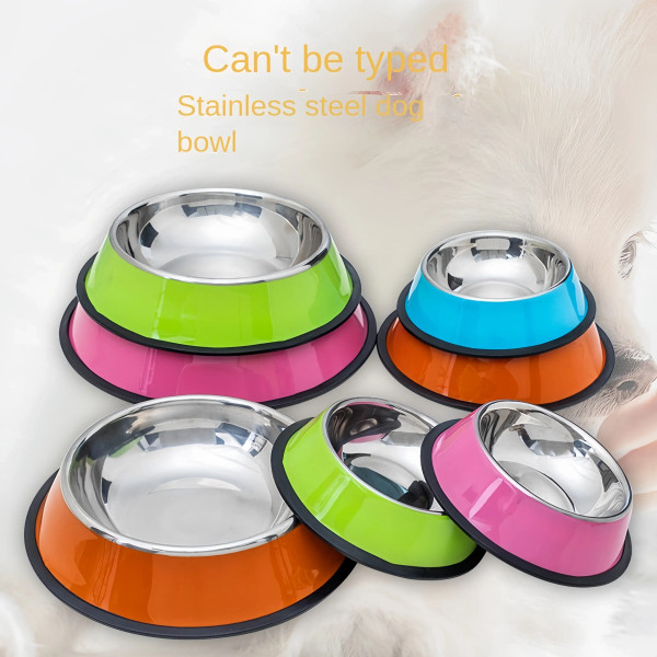 Color: Pink, Size: XL - Pet Dog Cat colours Stainless Steel Bowl Pet Feeding Bowl Cat and Dog Drink