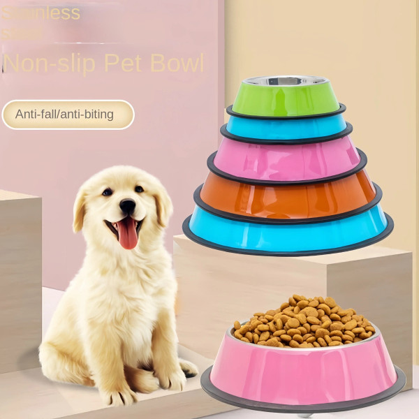Color: Pink, Size: XL - Pet Dog Cat colours Stainless Steel Bowl Pet Feeding Bowl Cat and Dog Drink