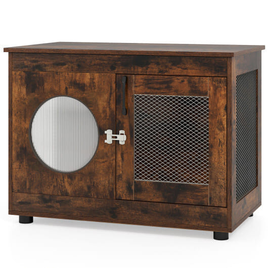 Furniture Style Dog Crate for Small and Medium Dogs with Translucent Window and Lockable Door-Rusti