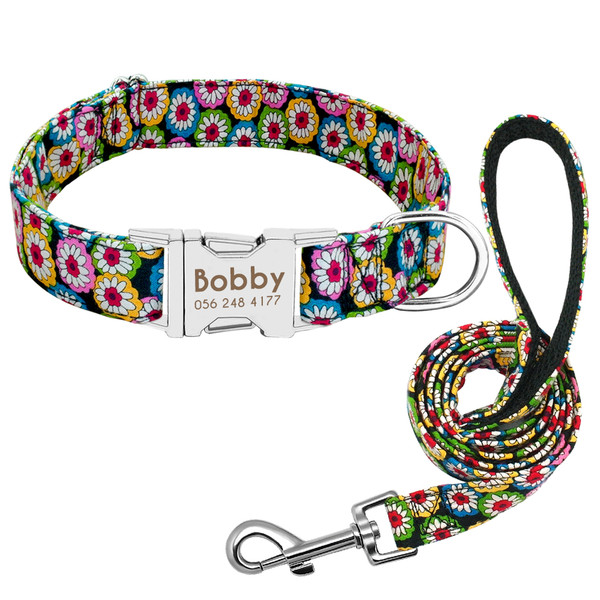 Color: Daisy Set, Size: L - Pet Dog Name Collar Custom Large Dog Collar Lettering Tag