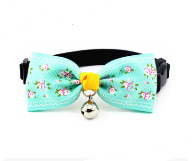 Color: Light green floral, Size: S - Adjustable Dog Cat Pet Cute Bow Tie With Bell Puppy Kitten Nec
