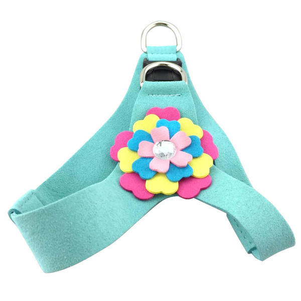 Color: Blue, Size: S - Velvet flower pet chest harness traction rope