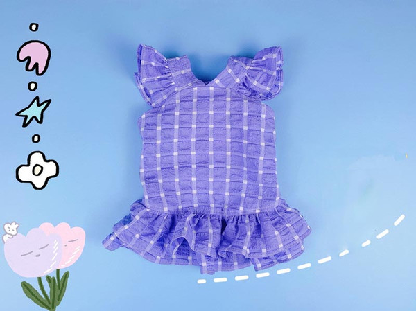 Color: Purple, Size: XL - Cute Cat And Dog Folding Lace Plaid Pet Skirt