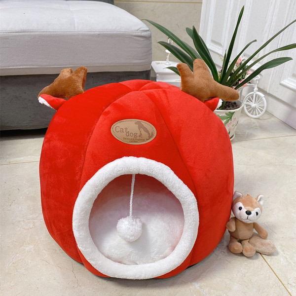 Color: Red, Size: L - Animal shaped cat litter to keep warm