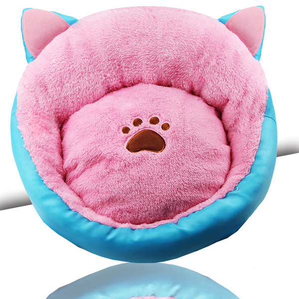Color: Pink, Size: M - Cat ears kennel warm padded pet nest