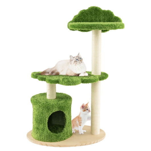 38 Inch Cute Cat Tree for Indoor Cats with Fully Wrapped Sisal Scratching Posts-Green - Color: Green