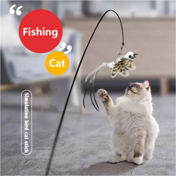 Color: Navy Blue, Ships From: CHINA - Simulation Bird Interactive Funny Cat Stick Toy Furry Feather