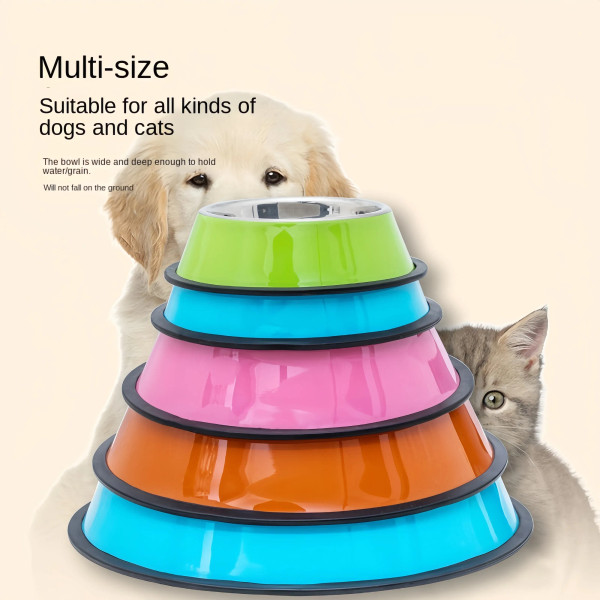 Color: Blue, Size: L - Pet Dog Cat colours Stainless Steel Bowl Pet Feeding Bowl Cat and Dog Drinki