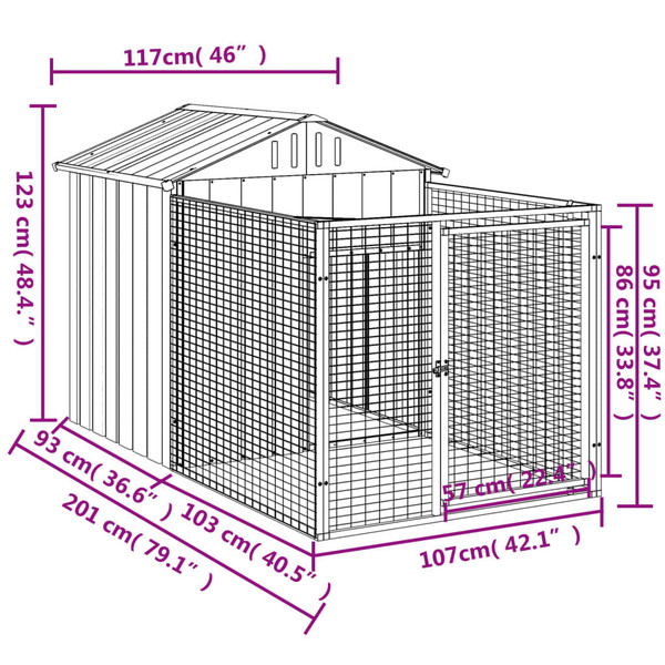  Dog House Light Grey Galvanized Steel 46.1 x 79.1 x 48.4 in