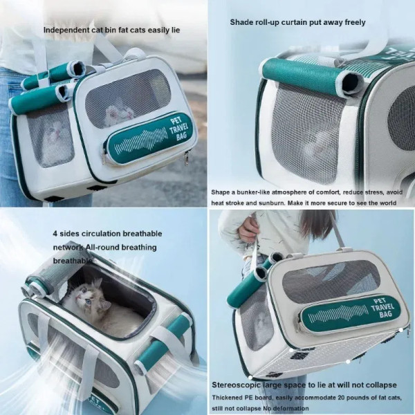 Color: WHITE - Pet carrier cat breathable pet backpack outdoor cat bag camping kitten bag