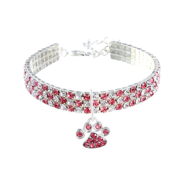 Color: Pink, Size: M - Diamond Mixed Color Stretch Cat And Dog Necklace Jewelry