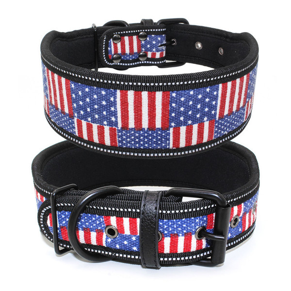 Color: Blue Stars and Stripes, Size: L - Reflective Pet Collar Medium And Large Dog Collar Printed 