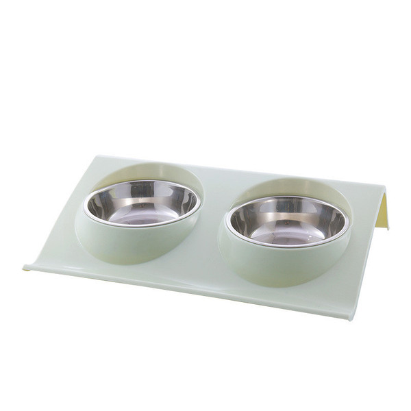Color: Green, Size: L - Stainless Steel Anti-spatter Pet Double Bowl