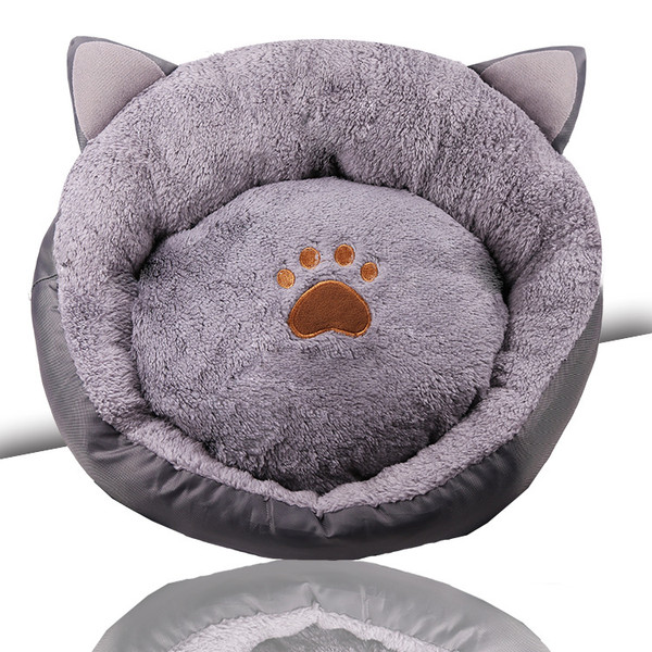Color: Gray, Size: L - Cat ears kennel warm padded pet nest