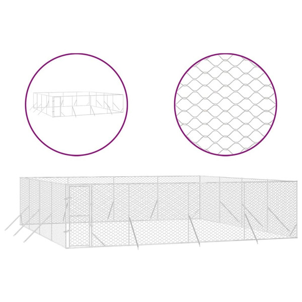  Outdoor Dog Kennel Silver Galvanized steel Extra Large