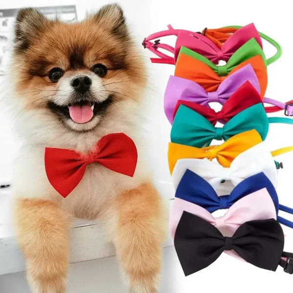 Color: Pink - Pet Dog Cat Necklace Adjustable Strap for Cat Collar Dogs Accessories pet dog bow tie