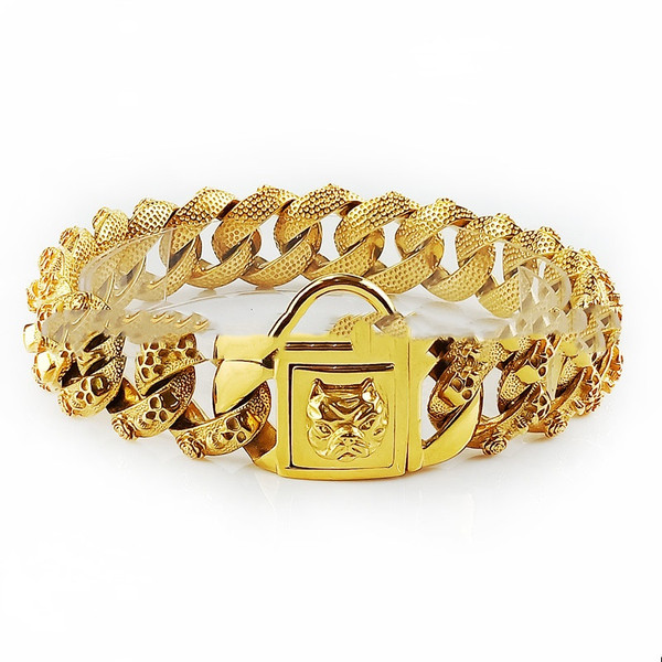 Color: Gold, Specification Length And Width: 32mmx65cm - Stainless Steel Skull Dog Collar Necklace