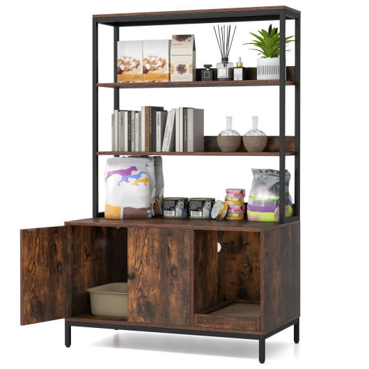 57 Inches Cat Litter Box Enclosure with Storage and Removable Scratcher-Coffee