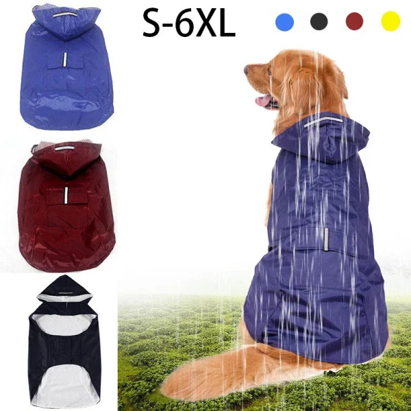 Color: Red, Size: 4XL - Dog Raincoat Waterproof Hoodie Jacket Rain Poncho Pet Rainwear Clothes with