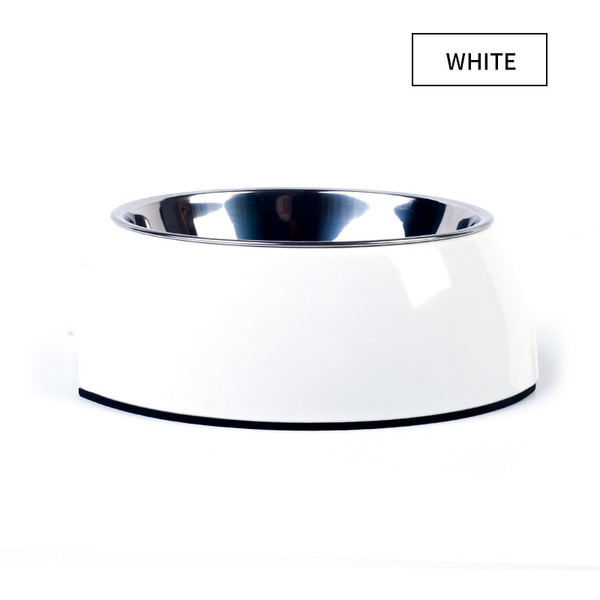 Color: White, Size: M - Food grade stainless steel pet dog bowl