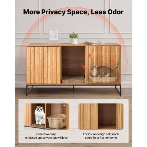 Cat Litter Box Enclosure Furniture, 47.2 in Hidden Litter Box Cabinet with Scratch Pad & Storage, W