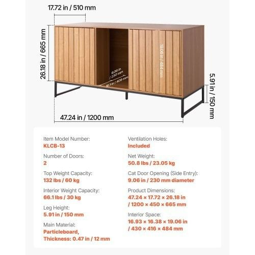 Cat Litter Box Enclosure Furniture, 47.2 in Hidden Litter Box Cabinet with Scratch Pad & Storage, W