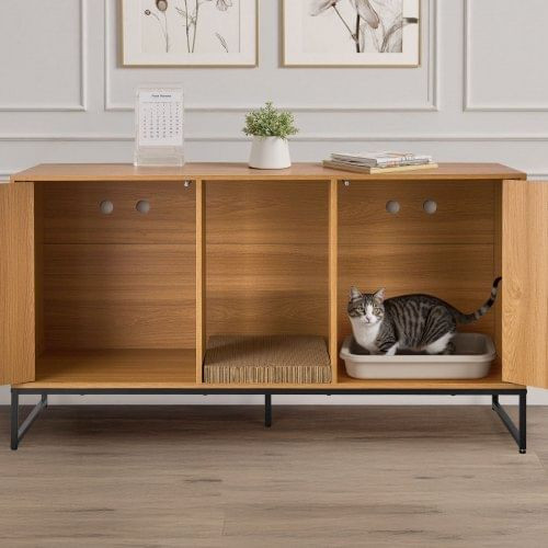 Cat Litter Box Enclosure Furniture, 47.2 in Hidden Litter Box Cabinet with Scratch Pad & Storage, W