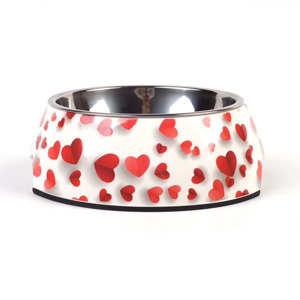Color: Love, Size: L - Food grade stainless steel pet dog bowl