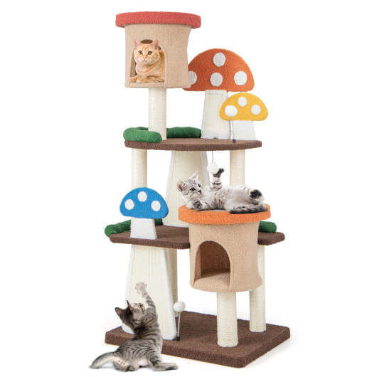 4-In-1 Cat Tree with 2 Condos and Platforms for Indoors-Multicolor - Color: Multicolor