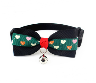 Color: Black double heart shape, Size: M - Adjustable Dog Cat Pet Cute Bow Tie With Bell Puppy Kitt