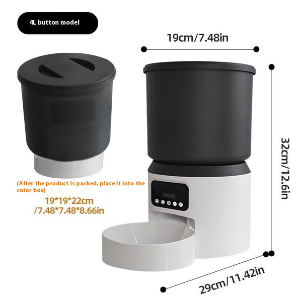 Style: 4L Button, Specifications: Plastic Bowl - 4L Smart Feeder Pet Cat Dog Timing Remote Monitori