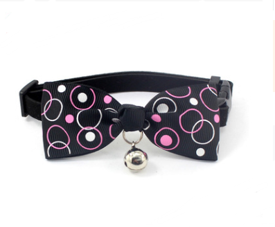 Color: Black dots, Size: S - Adjustable Dog Cat Pet Cute Bow Tie With Bell Puppy Kitten Necktie Col