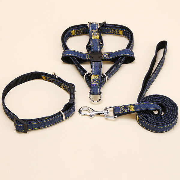 Color: Black, Style: 3pcs-S, Size:  - Pet Cowboy Traction Collar Dog Chain Set