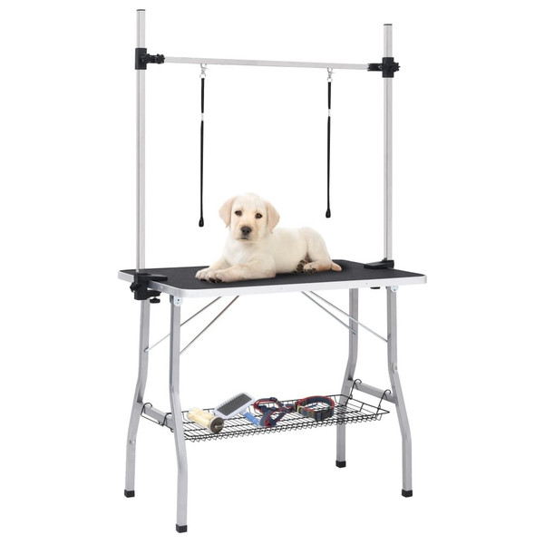 Dog Grooming Table Black Stainless Steel Medium Foldable